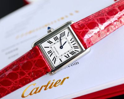 TW Factory Cartier Tank Must 33.7*25.5/29.5*22MM 316L Steel 751 Movement Calfskin Black/Red Strap Watch